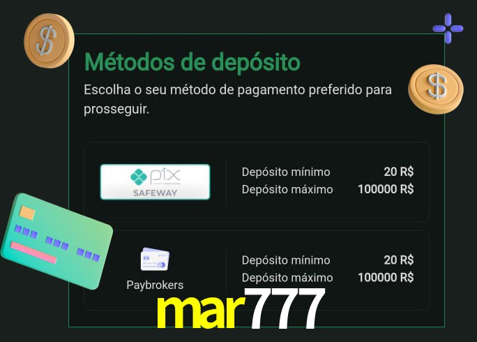 O cassino mar777 oferece uma grande variedade de métodos de pagamento